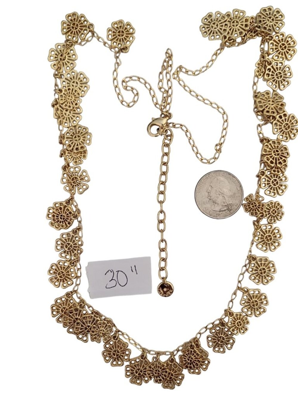 Talbots Gold Tone Filigree Daisy Flower Charms Chain Necklace, 30" Long M869